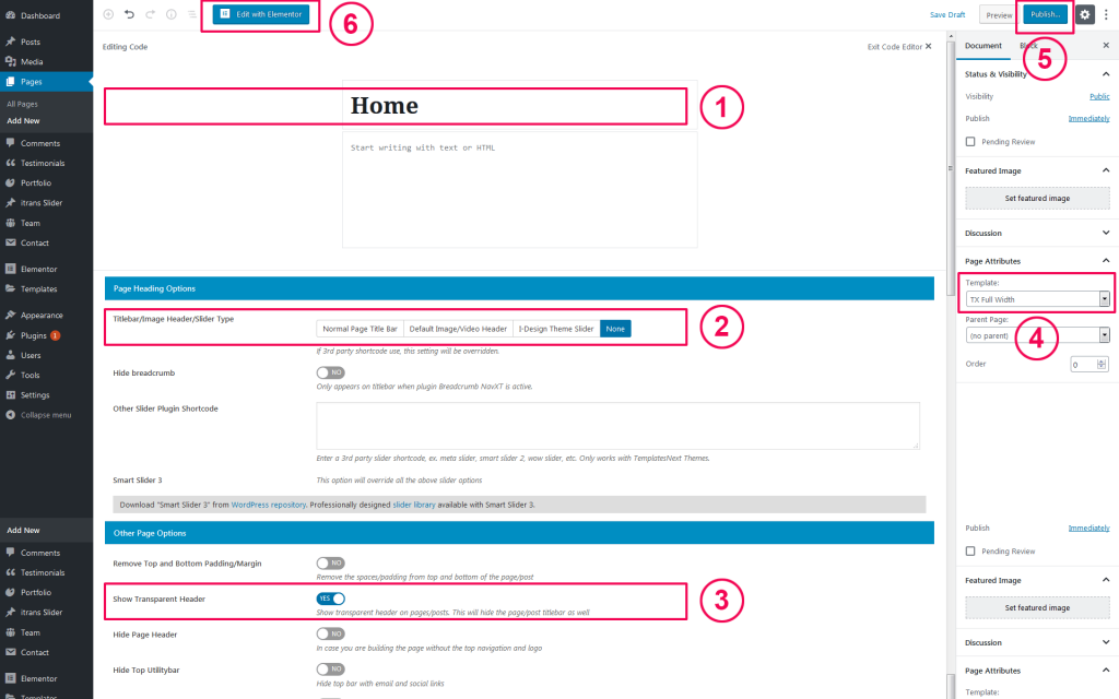 WordPress Home Page Options