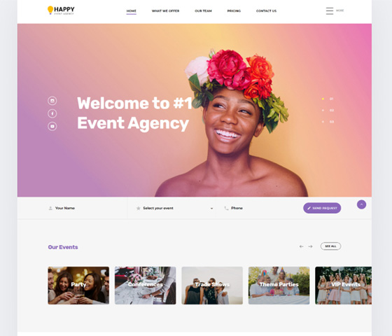 Happy - Event Agency Landing Page HTML Template